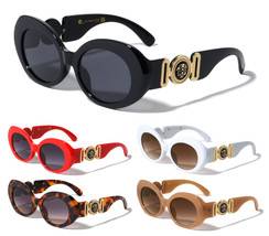 Womens Round Oval Gold Lion Medallion Bug Eye Sunglasses Retro Designer Fashion - £8.00 GBP