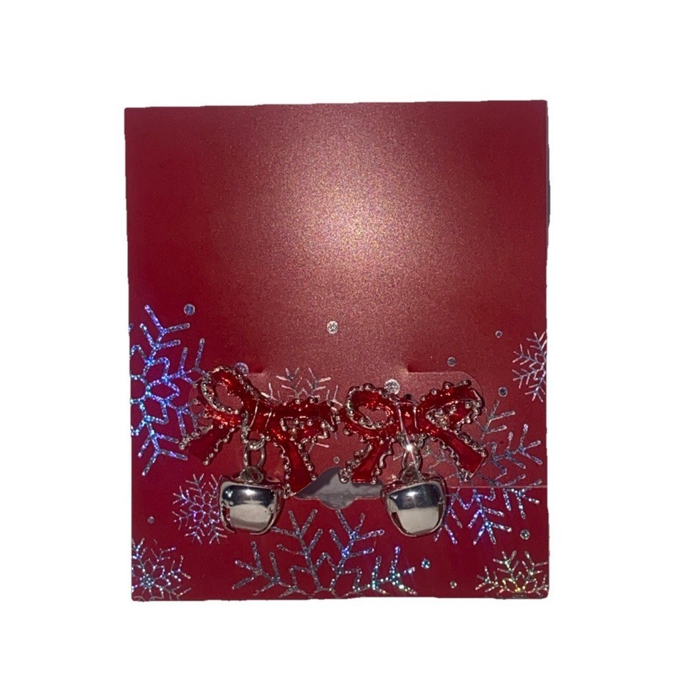 Vintage Christmas Sparkly Bow Earrings With Bells (SHIPS IN 24 HRS) Item image 5