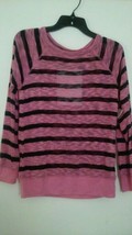 Derek Heart Girl Pink marl/Black striped stretch banded soft knit sweater L  301 - £9.19 GBP