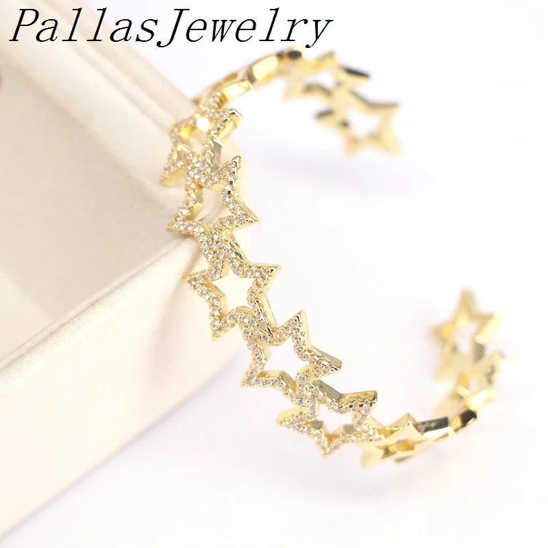 3Pcs Trendy Gold Filled CZ Micro Pave Star Bracelets, Pave Cubic Zirconia Bracel - £40.95 GBP