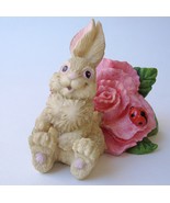 Bunny Rabbit Pink Flower Statue Figurine Easter Painted Red Lady Bug Gre... - $15.00