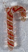 Hand Blown Glass Candy Cane Pendant Red, White &amp; Sparkling Goldstone - £11.96 GBP