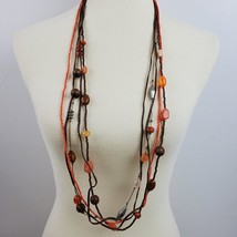 Vintage BOHO Earth Tones &amp; Orange Necklace 40&quot; Multi Chain - $14.31