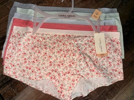 Laura Ashley Womens Boyshort Underwear Panties 5-Pair Organic Cotton Ble... - £25.95 GBP