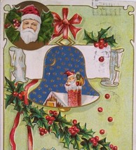 Santa Claus Postcard Christmas D Goldie Series 25 Embossed Gold Stars 1911 - £8.17 GBP