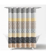72-in. Yellow Black White Grey Floral Damask Boho Polyester Shower Curtain - $146.22 CAD