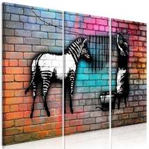 Tiptophomedecor Stretched Canvas Street Art - Banksy: Washing Zebra Colourful Br - $99.99+