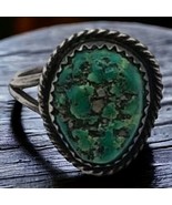 Native American silver green turquoise ring sz 6 Band is bent - $225.67 CAD