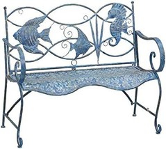 Cape Craftsmen Evergreen Weatherproof Blue Fish Coastal Outdoor Bench | ... - $225.99