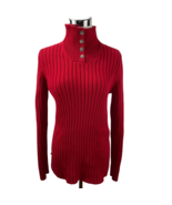 Ralph Lauren Red Cotton Button Neckline Funnel Sweater Stretch Rib Knit - £20.84 GBP