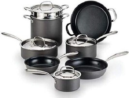 Lagostina Nera Hard Anodized Nonstick 12-Pc Cookware Set-Hammered Stainl... - £66.73 GBP