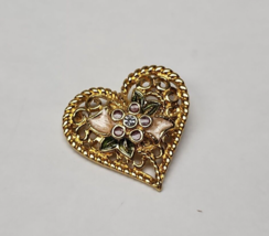 Vintage Heart Necklace/Pin Gold-Tone Pendant Filigree Heart - I Love You... - £11.34 GBP