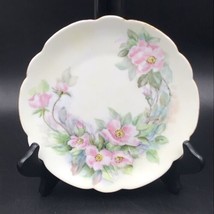 VTG Bavaria China Plate Hand Painted w/ Pink Roses Scalloped Edges 7.75&quot; Dia - £7.48 GBP