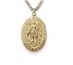 14K Gold Over Sterling Silver St. Michael Medal Necklace &amp; Chain - £111.90 GBP