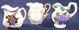 Lot of 3 Decorative Ceramic &amp; Porcelain Mini Miniature Pitchers, Roses &amp; Grapes - £10.66 GBP