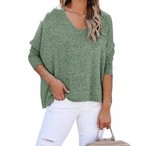 AIXCE Ladies V-Neck Pullover Solid Color Loose Casual Fashion Long-Sleeved T-Shi - £17.96 GBP