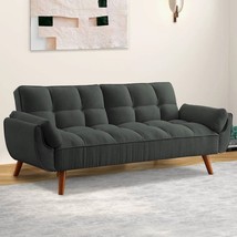 Mid-Century Modern Sofa Bed in Dark Grey Linen Polyester Tufted Upholstery - $12,832.20 MXN
