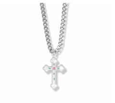 Sterling Silver Enameled Rose And Budded Ends Cross Necklace &amp; Chain - £47.94 GBP