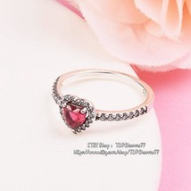 2023 Valentine&#39;s day Release 925 Sterling Silver Elevated Heart Ring With Red CZ - £13.28 GBP