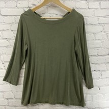 Travelers By Chicos Blouse Womens Sz M Olive Green 3/4 Sleeves - £15.56 GBP