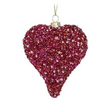 Drop Heart Ornaments Set of 2 Glass with Red Pink Glitter and Sequins 4" High image 3