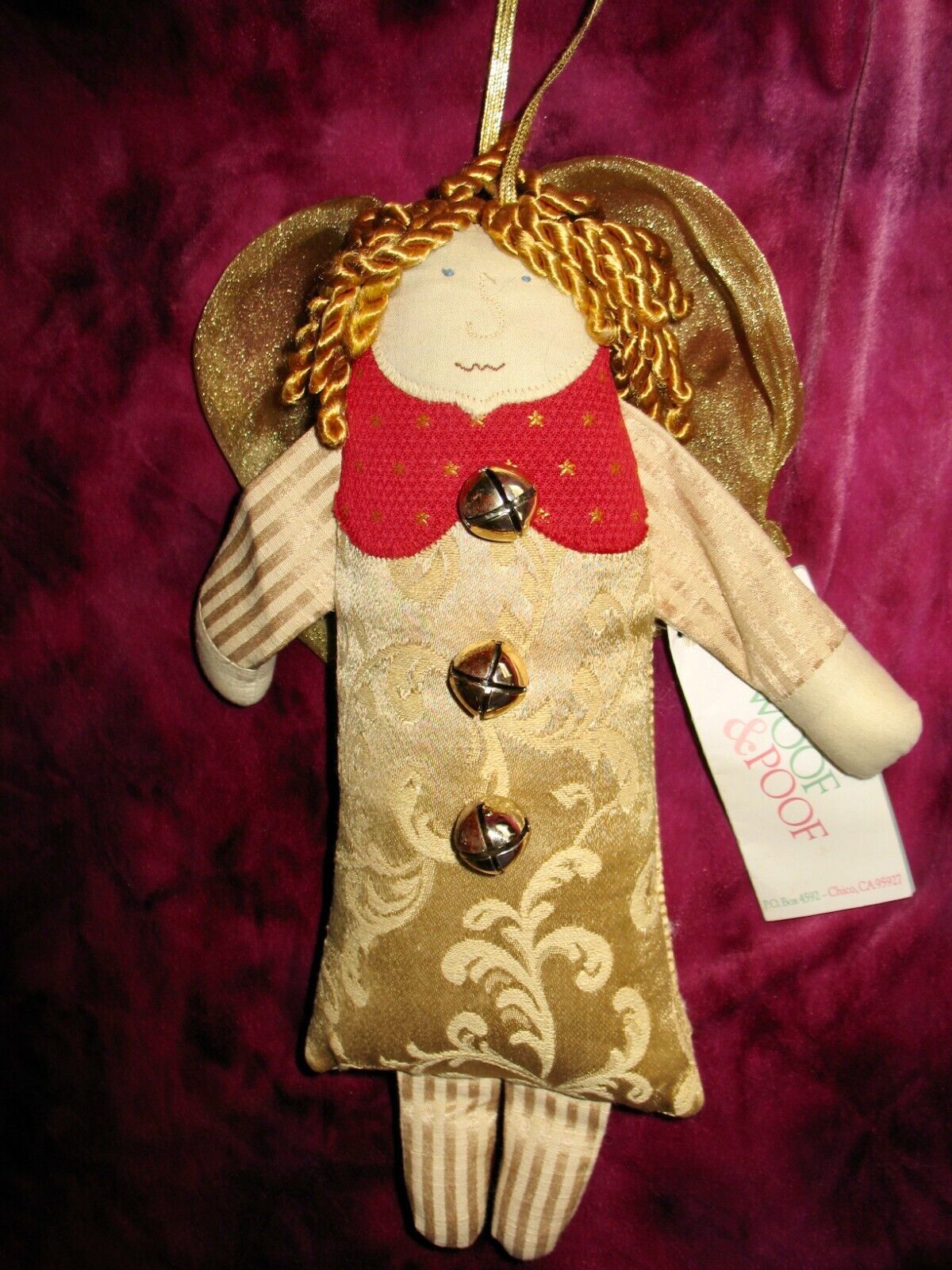 Primary image for WOOF & POOF ANGEL DOLL Handmade 13" BELLS & GOLD TAPESTRY BODY 1999 TAG!