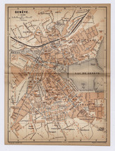 1893 Original Antique City Map Of Geneva / Genève / Switzerland - $24.59