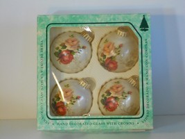 4 Vintage Krebs Christmas Ornaments Glass Balls Roses Gold Glitter 3&quot; - £15.76 GBP