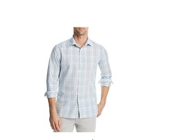 The Men&#39;s Store at Major Dept Store Casual Stretch Plaid Slim Shirt Blue Sage-M - £25.16 GBP