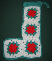 Christmas Stocking Hand Crocheted With Granny Squares Vintage Bright Colors - £7.46 GBP