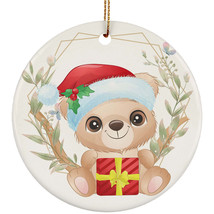 Funny Baby Bear Ornament Flower Wreath Christmas Gift Decor For Animal Lover - £11.57 GBP