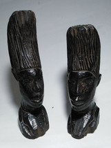 Antique 19th 2 Old Ebony Wood Carved African Tribe Tribal Folk Art Head Statue - £86.23 GBP