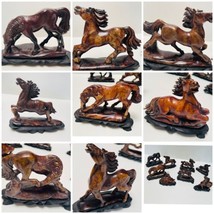 Feng Shui Zodiac Steeds Set of 8 Carved Stone Horses on Bases - Success Luck - £412.49 GBP