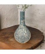 Studio Pottery 11” Vase Handmade in China Aqua Baby Blue Crazed Unique D... - $42.75 CAD