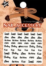 Nail Art 3D Decal Stickers Writing Black Color Words Kiss XoXo Love HBJY050 - $59.46 MXN