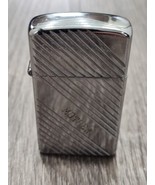 Zippo Slim Lighter 1982 Bright Cut Diagonal Lines High Polished Chrome - $18.70