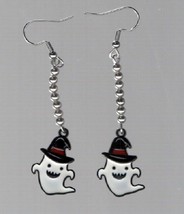 Earrings - Ghost in a Witch Hat Silver Bead Strand - Halloween - Homemade. - £3.13 GBP