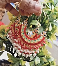 Indian Bollywood Enamel Earring Jewelry Minakari Enameled Bali Hoop Earrings Set - £22.50 GBP