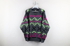 Vtg 90s Coogi Style Mens L Ed Bassmaster Abstract Heavy Wool Knit Sweater USA - £58.21 GBP