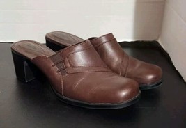 Clarks Womens Mules Slides Chunky Y2K Heel Shoes 8M Brown Leather Style ... - $22.95