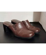 Clarks Womens Mules Slides Chunky Y2K Heel Shoes 8M Brown Leather Style ... - $31.45 CAD