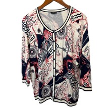 TALBOTS Printed cardigan Nautical Cotton Long Sleeve Buttons Size Large - $17.81