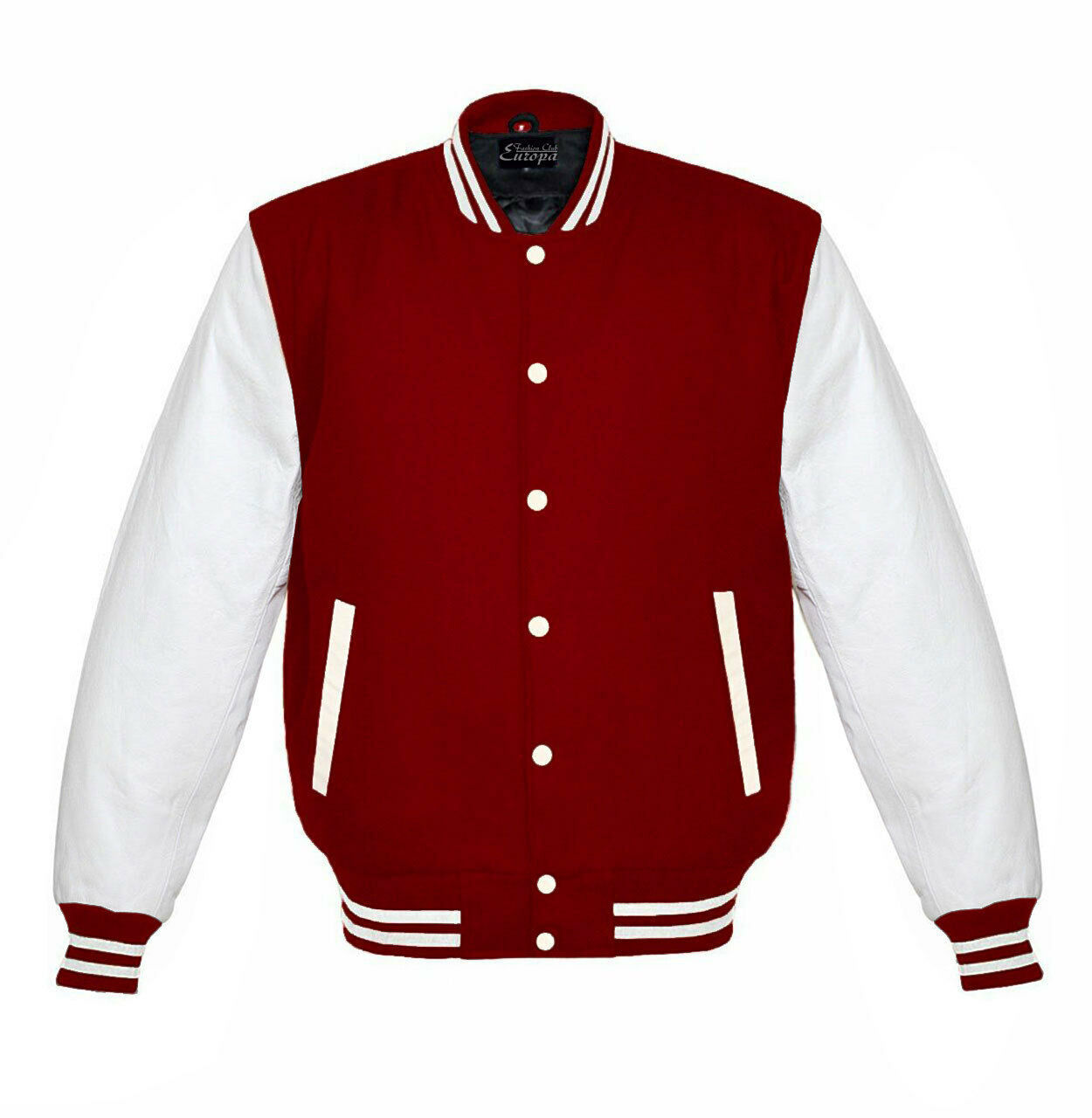 Premium Varsity Red Wool Letterman Jacket white Real Leather Sleeves