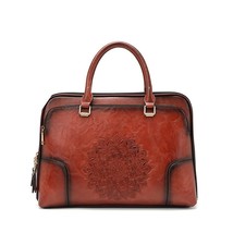 Women&#39;s Shoulder Bag Vintage Leather Handbag Ladies Chinese Style Embossed Messe - £93.57 GBP