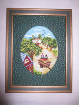 Framed &amp; Fabric Matted COUNTRY CREWEL EMBROIDERY - 10 1/2&quot; x 13 3/4&quot; - U... - $288.95 MXN