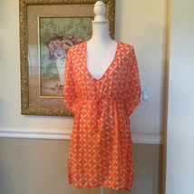 Merona Women&#39;s Beach Cover Up Size M, Sheer, V-Neck, Drawstring, Orange - $26.25