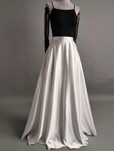 White Maxi Satin Skirt Outfit Women Custom Plus Size Maxi Satin Formal Skirt image 2