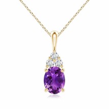 ANGARA Oval Amethyst Pendant with Trio Diamond in 14K Gold (AAAA, Size-9x7) - £1,074.18 GBP