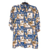 Royal Creations Hawaiian Shirt XL Mens Blue Palm Tree Boat Surf Board Turtle - £15.55 GBP