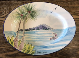 Hand Painted Tropical Clay Hawaii Oval Plate Coconut Trees, Mountains Sa... - £35.61 GBP